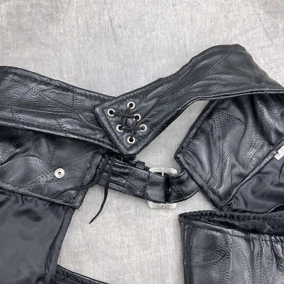 Unbranded Chaps Adult Medium Black Leather Patchwork Buckle Lace Up Zip VTG - Picture 7 of 11